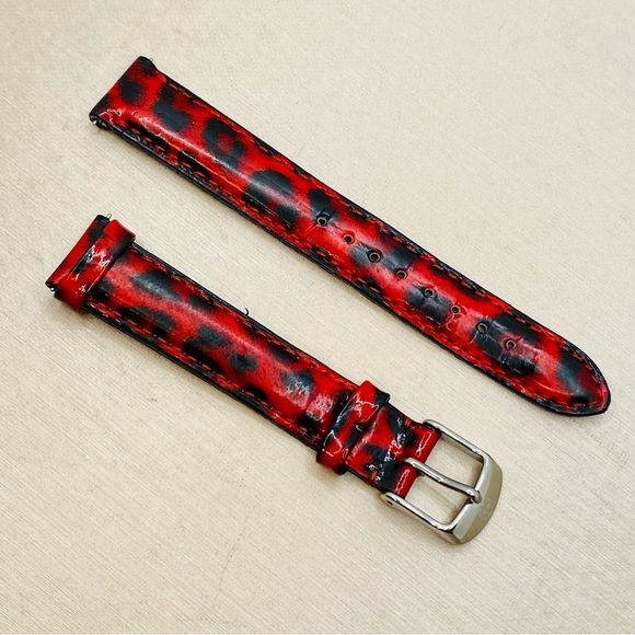 EUC MICHELE 16mm Red/Black Leopard Print Genuine Leather Replacement Band Strap - Picture 3 of 13